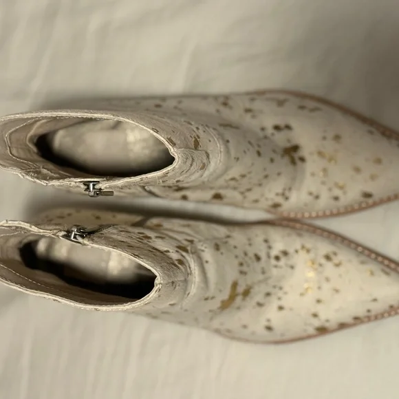 Dolce Vita White and Gold Speckled Calf Hair Ankle Boots - Picture 12 of 12